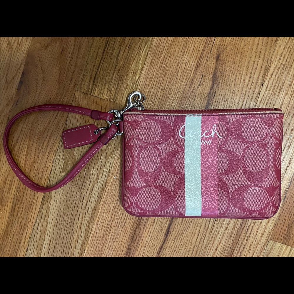 Pink Coach Heritage Stripe Wristlet